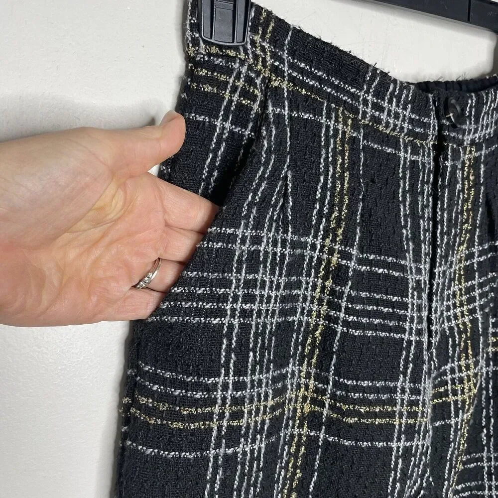 SLATE & WILLOW Pants Womens Small Black Tweed Wide Leg Trousers Plaid - Picture 7 of 15